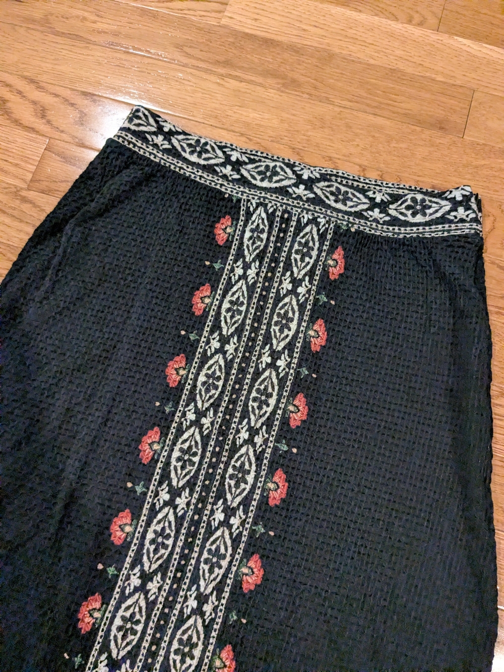 Farm Rio Mixed Print Black Maxi Skirt Ribbed Floral Knit NWT Medium - Picture 2 of 15